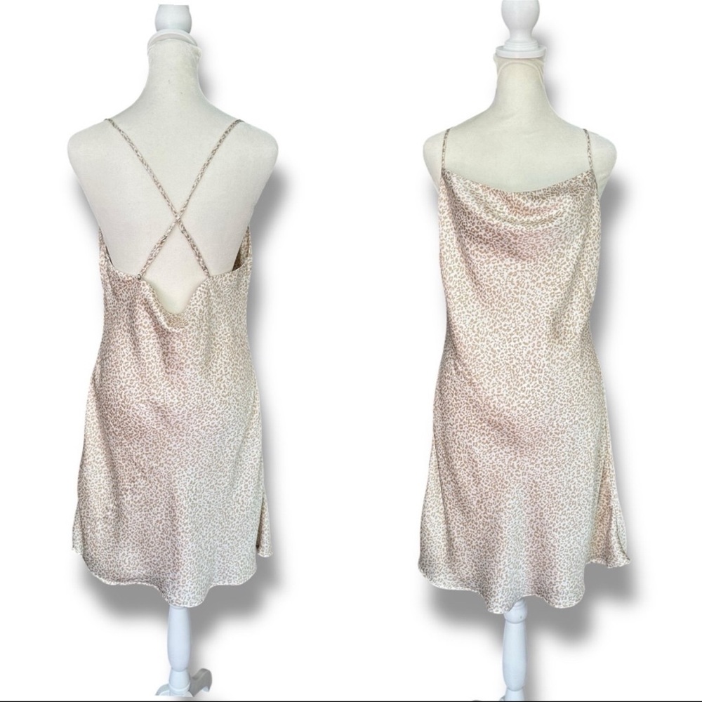 Abercrombie & Fitch Leopard Print Satin Cowl Neck Sleeveless Mini Slip Dress NWT